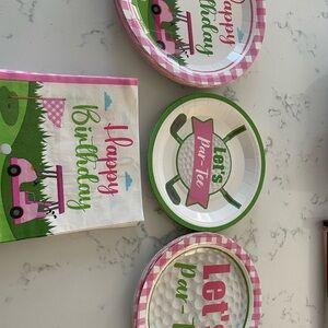 Golf Party Plates and Napkins Set - Pink and Green